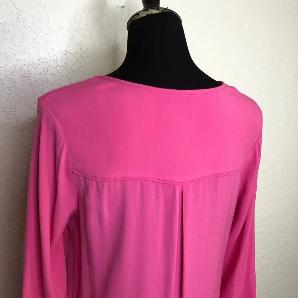 Anthropologie HD in Paris bright pink v neck swing dress size 6